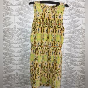 Tibi Silk Dress Mini Cinch Waist Boho Multi print hippie